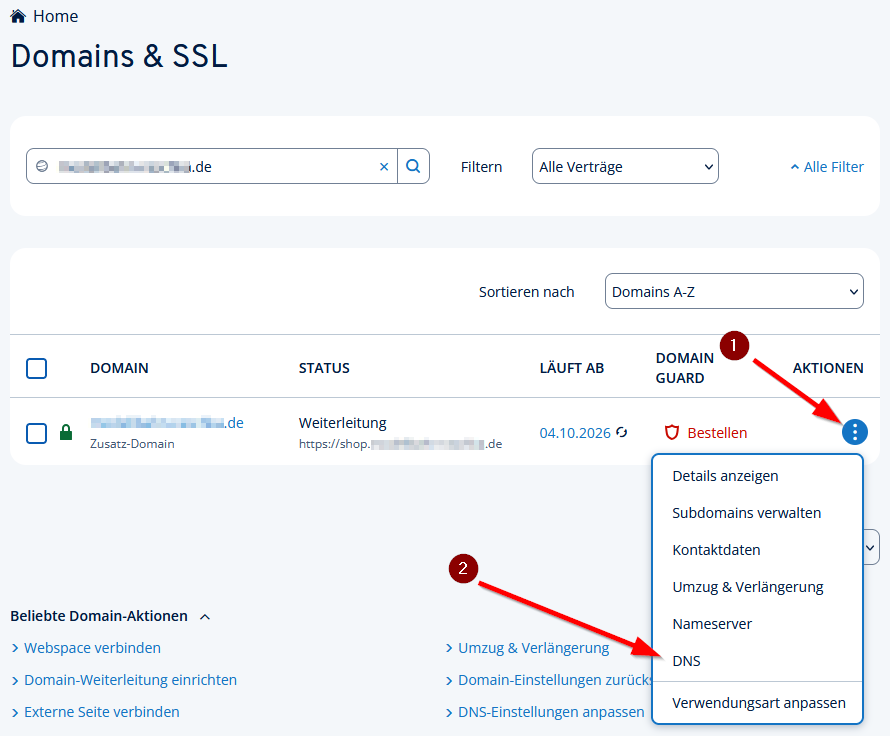 DNS-Menue aufrufen