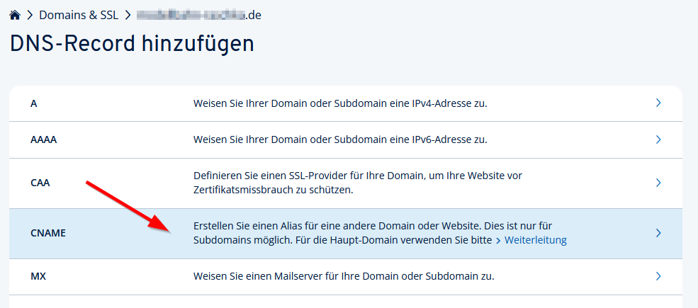 DNS-Record hinzufügen