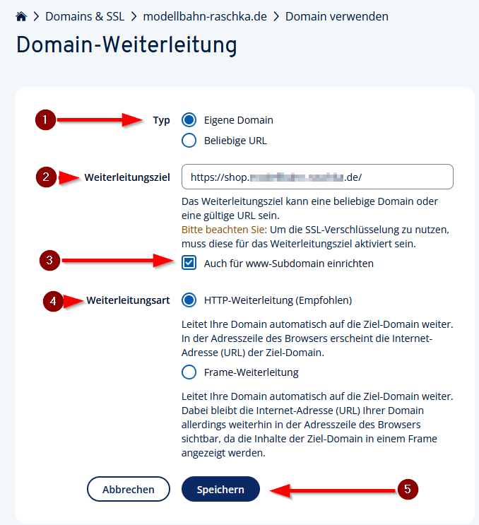 Domain Weiterleitung für eine eigene Sumdomain