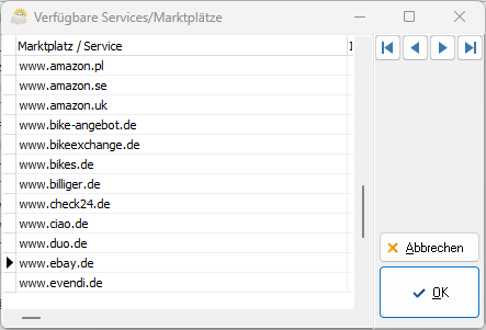 Dialog zur Auswahl des Marktplatzes mit ebay in der Liste
