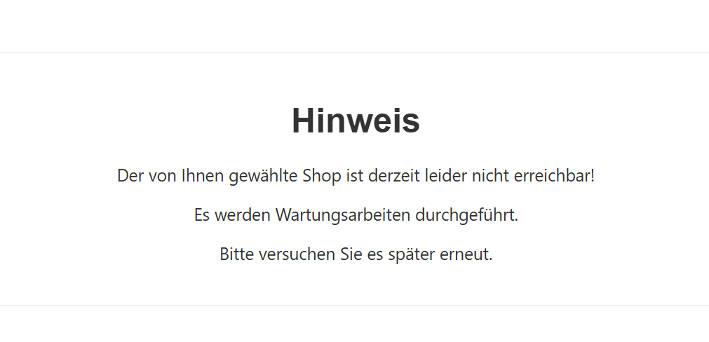 Hinweis Wartungsarbeiten