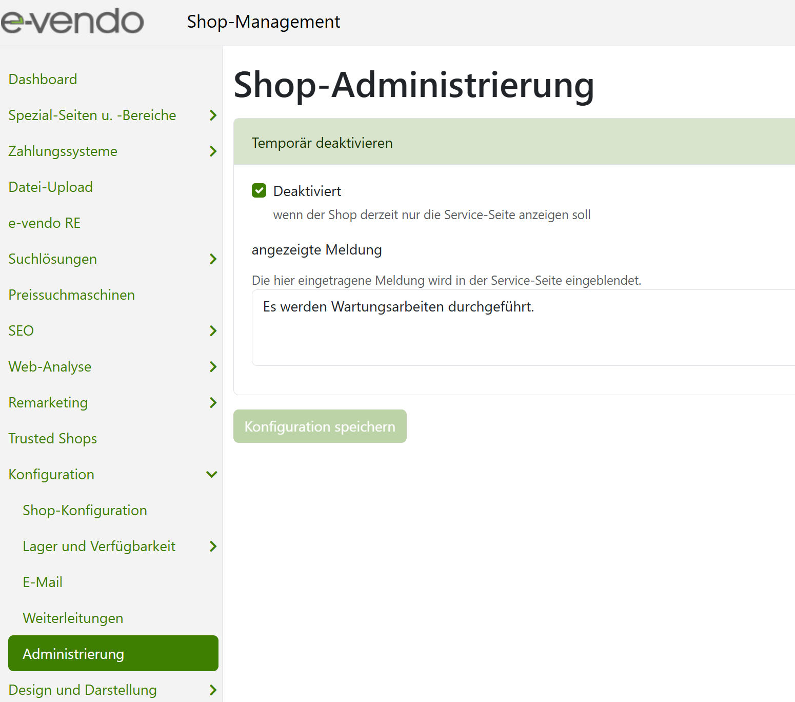 In den Wartungsmodus versetzen